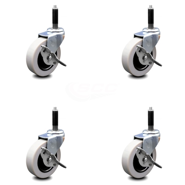Service Caster 3 Inch Thermoplastic Wheel 3/4 Inch Expanding Stem Caster with Brakes, 4PK SCC-EX05S310-TPRS-SLB-34-4 - main